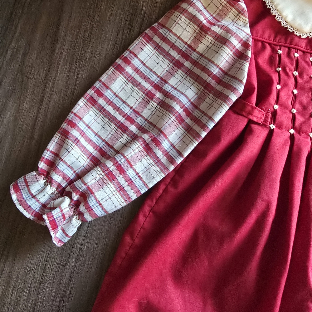 Vintage Poly Flinders Adorable Red Plaid Girls 3T  Casual Dress Christmas Clean - Picture 5 of 8